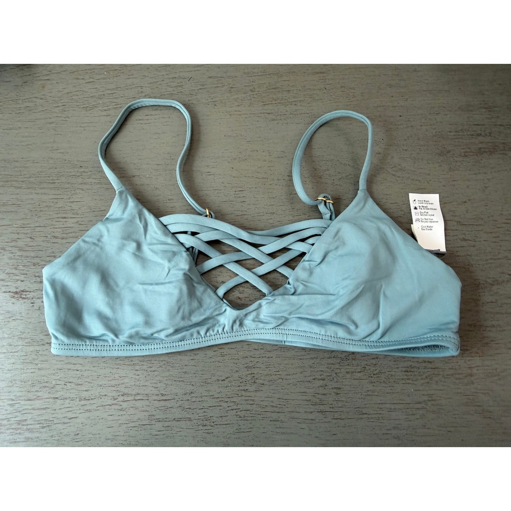 L Space Wild Side Bikini Top Blue Lattice Crisscross Bralette XS NWOT